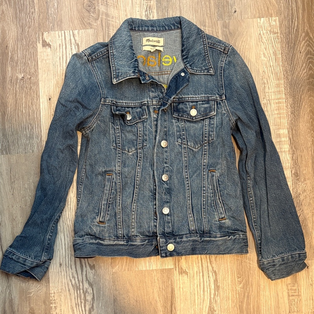 Madewell Blue Denim Jacket with Yellow Embroidery